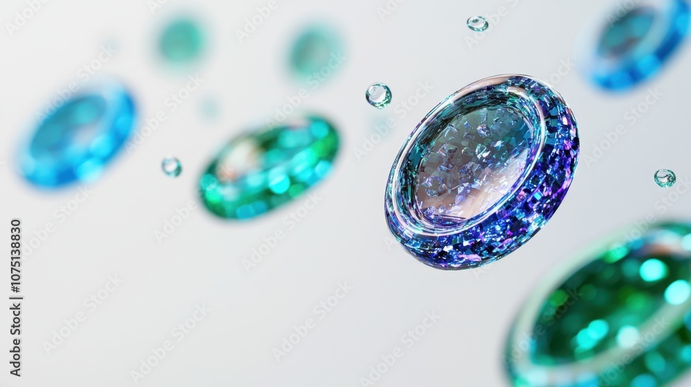 Poster floating gems in a mesmerizing display of light and color, capturing the essence of modern art and d