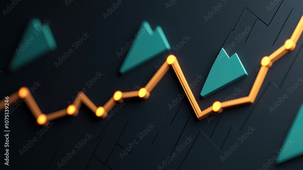 Poster annual financial analysis, vibrant data points illuminating line charts, dynamic 3d visual represent