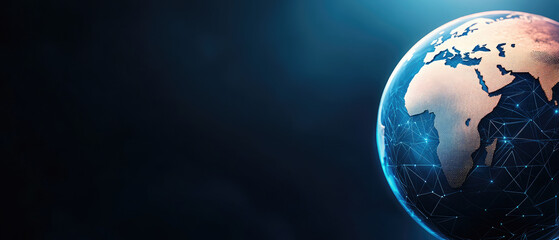 Futuristic Blockchain Business Banner, showcasing international cryptocurrency theme with advanced HUD elements and digital graphics.