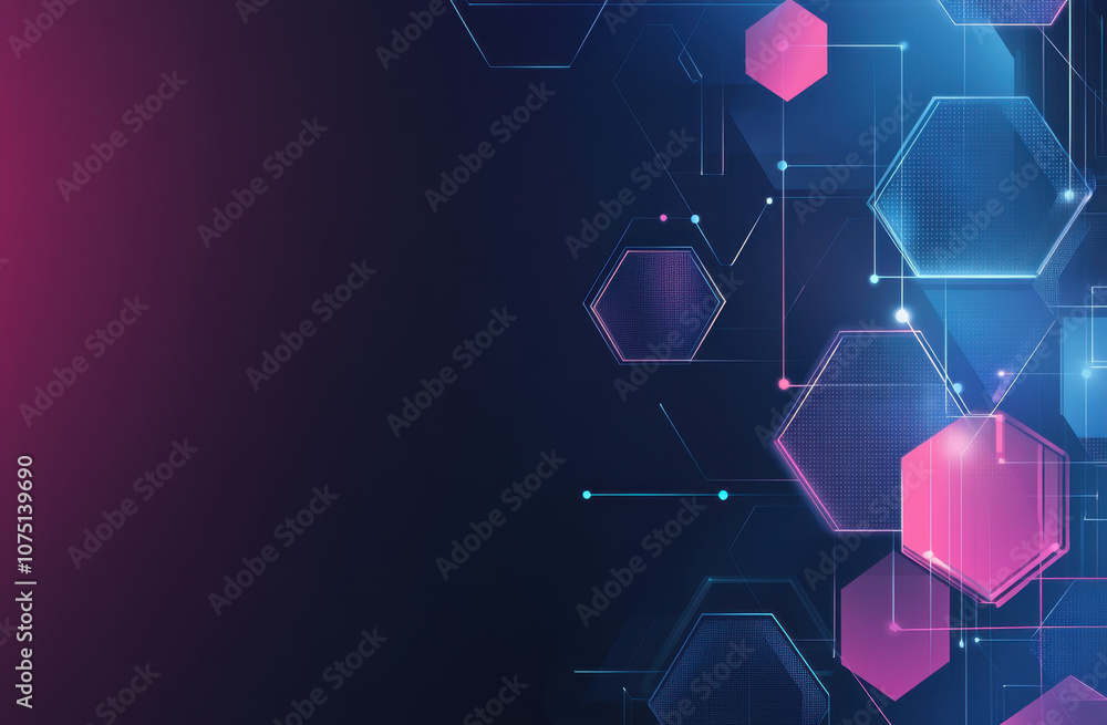 Poster abstract background with hexagons and connected lines, forming an interconnected network or technolo