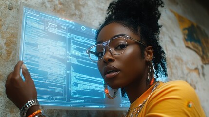 Female Professional Engaging with AI Technology Interface