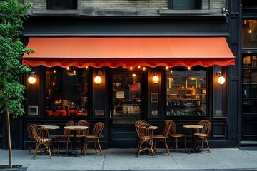 American Coffee Shop with Outdoor Seating on a New York City Street. AI generated illustration