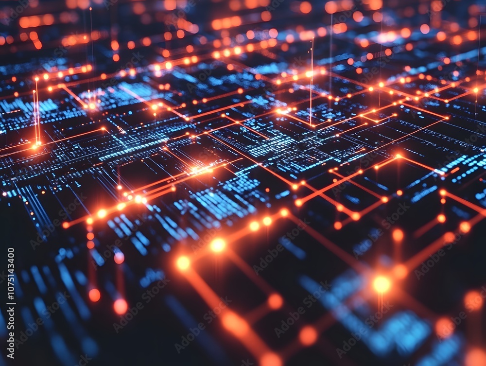 Poster abstract digital network representation with glowing nodes and interconnected lines.