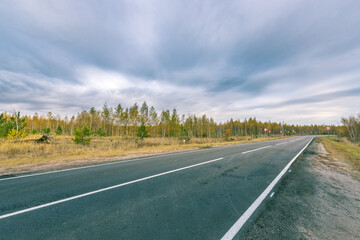 Fototapeta premium A road with a few trees in the background