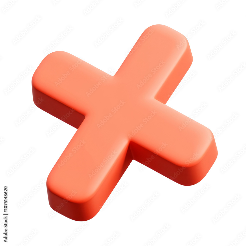 Poster red cross mark 3d render icon isolated on transparent background cutout