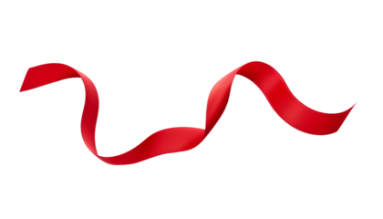 red ribbon bow floating isolated on transparent background cutout
