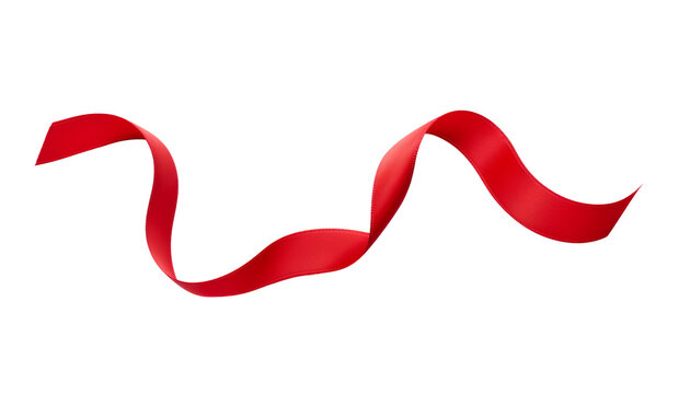 red ribbon bow floating isolated on transparent background cutout