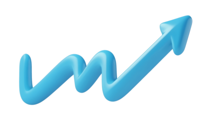 rising blue arrow 3d render icon isolated on transparent background cutout