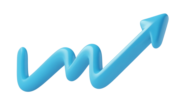 rising blue arrow 3d render icon isolated on transparent background cutout