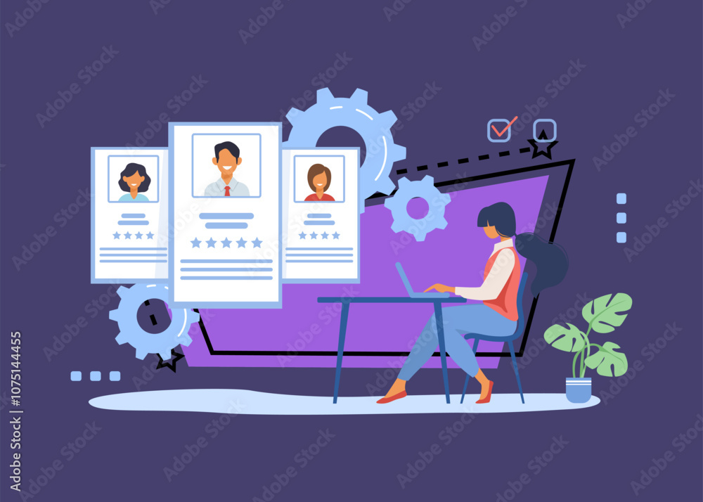 Canvas Prints recruit agent analyzing candidates. hr manager studying employees profiles on internet flat vector i