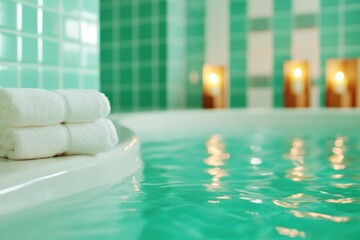 Create a Relaxing Bathroom Oasis with Clean and Soothing Ambiance Sparkling Surfaces, Soft Towels, and Tranquil Lighting