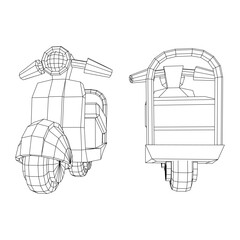 Delivery scooter for lifestyle design courier. Business express delivery concept. Wireframe low poly mesh vector illustration