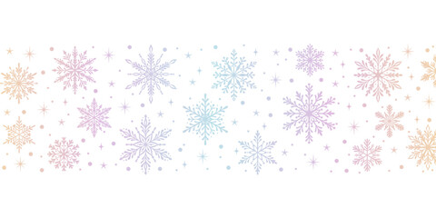 Cute pastel snowflake background, white adorable Christmas banner vector clip art illustration for the winter holidays, greeting template