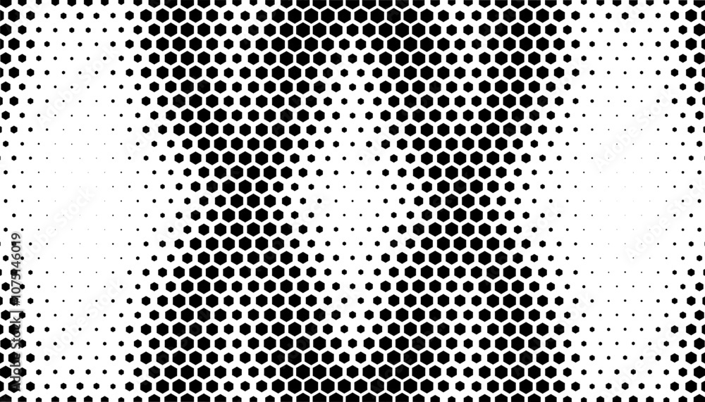 Poster black and white dynamic transition of hexagon shape pattern. geometric texture for modern background