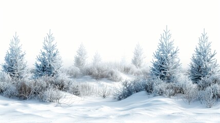 Obraz premium A snowy background with pine trees covered in snow, isolated on white
