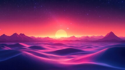 Fototapeta premium minimalistic night landscape featuring smooth desert dunes illuminated by a mesmerizing gradient starry sky, creating a serene and tranquil atmosphere that invites contemplation