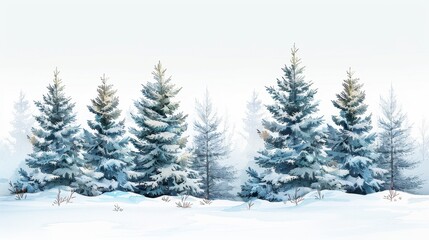 Fototapeta premium A snowy background with pine trees covered in snow, isolated on white