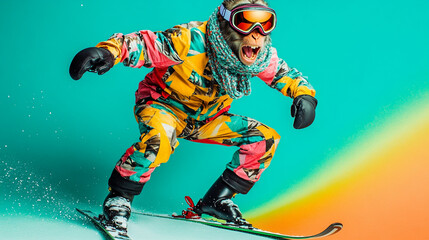 animals skiing and snowboarding vector