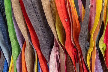 Multicolored Zippers or Zip Fasteners,  used for binding fabric or textile