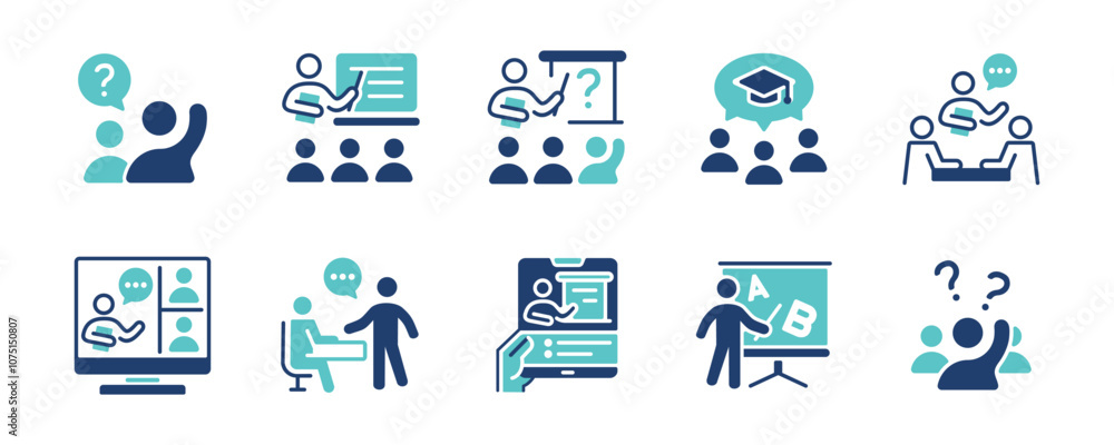 Aufkleber education school classroom lecture icon set student learning online class study seminar college conf