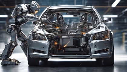 Fototapeta premium Robot repairing car chassis