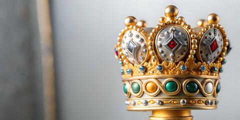 Macro Shot Reyes Magos Ornate Staff Close Up Photograph Detailing Wisdom Authority Ample Copy Space Ideal Magazine Ads Banners Ornate Symbols Beautifully Captured Photo Stock Concept