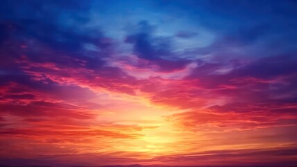 Fototapeta premium A stunning sunset with vibrant colors blending from deep blue to rich orange and pink hues, casting a tranquil glow over the horizon.
