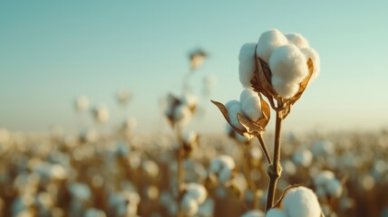 Soft, fluffy cotton blooms in a sunny field, agricultural beauty and the natural essence of cotton production.