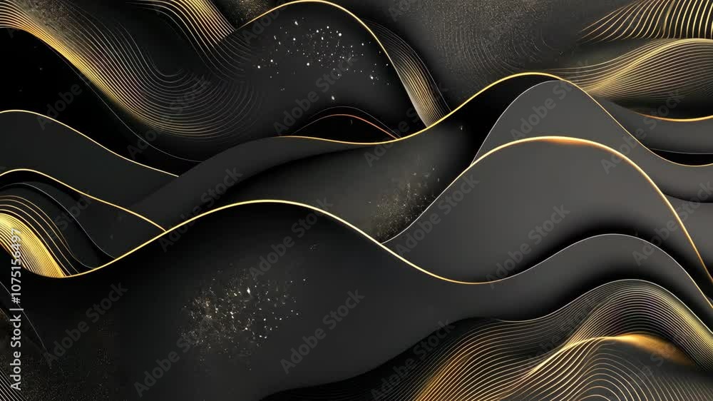 Aufkleber abstract black and gold waves with a subtle sparkle create a luxurious background