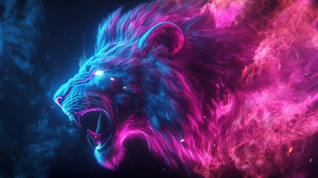 the body of a fiery lion is very beautiful and amazing. seamless looping time-lapse virtual 4k video Animation Background.	