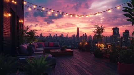 Obraz premium Stylish Outdoor Loft Terrace at Sunset