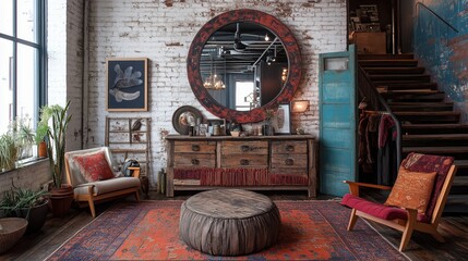 Eclectic Loft Entryway with Bold Design Elements