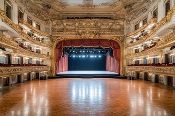 Grandiose Opera House Interior with Ornate Decor and Stage