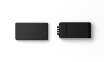 Black plastic wafer usb card mock up, opened and closed, clipping path, 3d rendering. Visiting flash drive namecard mockup