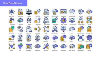 collection of colored line icons with abstract background, Database Network icons