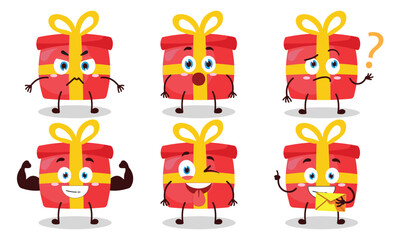 funny gift box with different expressions character design illustration