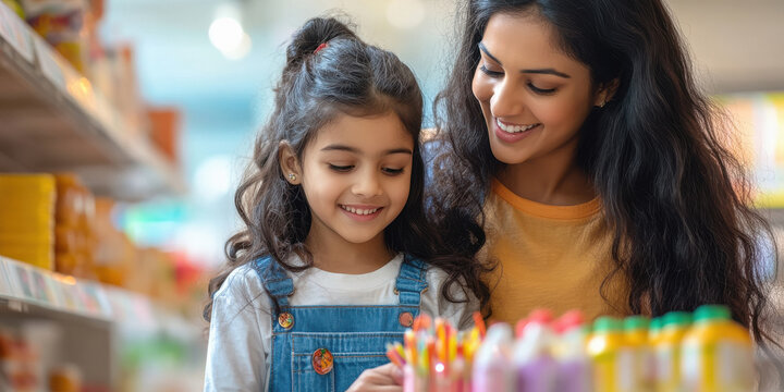 mother and daughter buying stationary