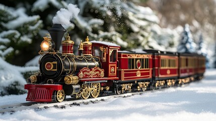 Christmas Toy Train in a Snowy Wonderland. AI generated illustration