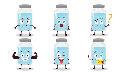 funny medicine vial bottle with different expressions character design illustration