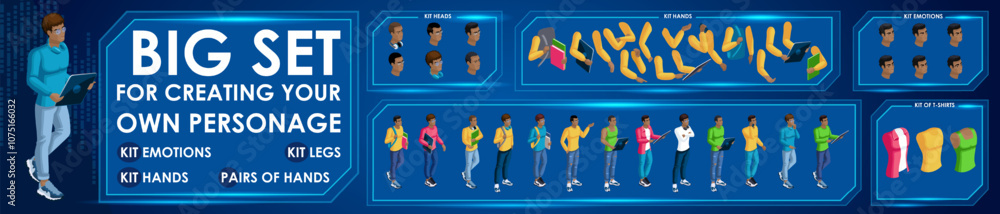Poster isometric black man characters constructor for designed n7. presentation in various action. set of s