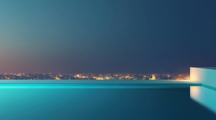 Fototapeta premium A high-rise rooftop pool overlooking a vibrant urban skyline at night