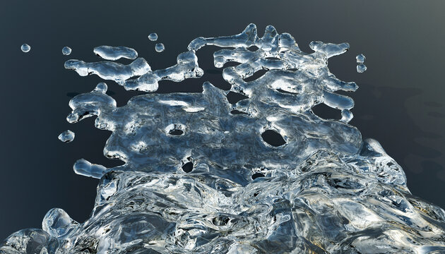 Illustration of Crystal clear water splash frozen in time showcasing intricate droplets and dynamic fluid motion.