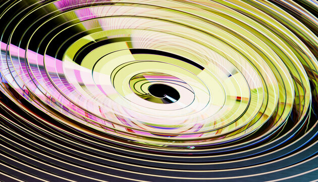 Abstract swirling pattern with vibrant colors and concentric circles on a dark background.