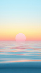 Obraz premium serene sunset over calm waters, with soft pastel colors reflecting on surface. sun appears large and glowing, creating tranquil atmosphere