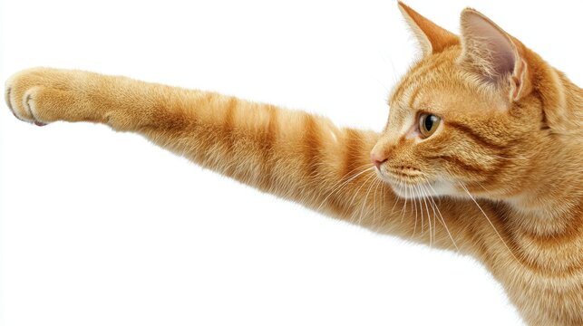 Cat Paw Reaching Out Against White Background