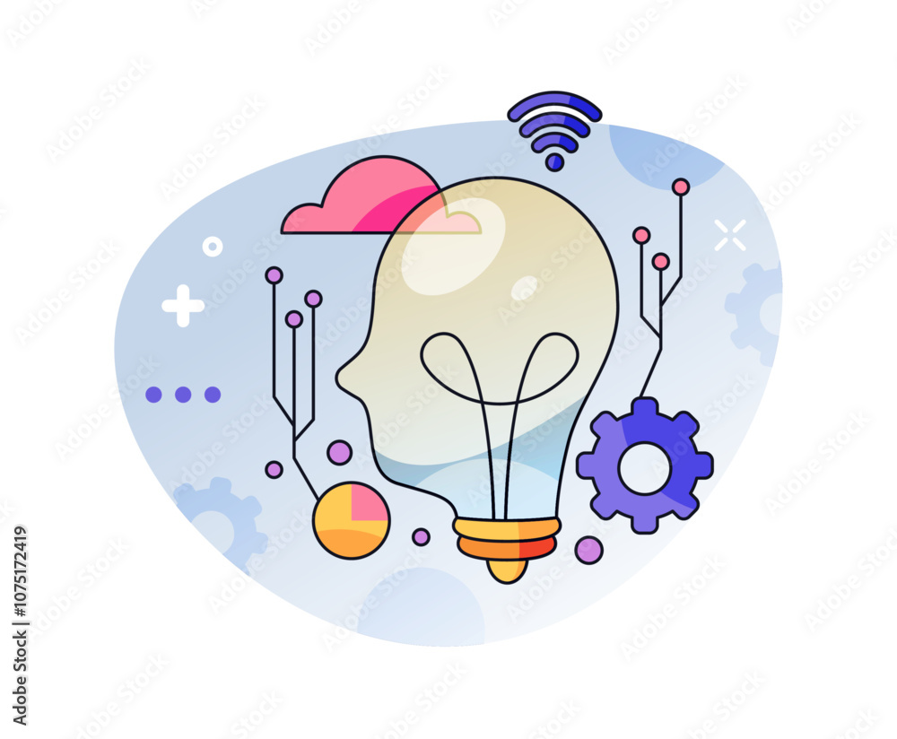 Poster AI with ability to critical thinking, problem solving, and development. Vector artificial intelligence technologies in business, futuristic invention to help with everyday tasks at work