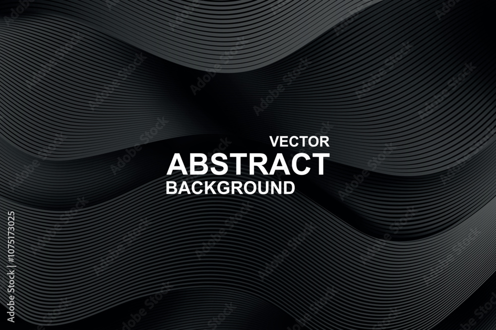 Aufkleber abstract background with dark shadow wavy lines and layers on black backdrop. monochrome premium wal