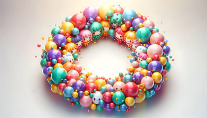 3D Bokeh Balloons Circle Vibrant Colors Digital Art Celebration Group Cohesion Ample Copy Space Festive Cheerful Design Chibi Icon Isolated White Background
