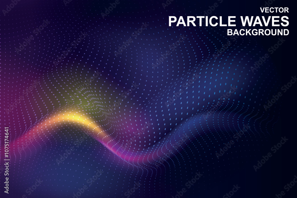 Fototapete Abstract background with gradient colors waves with particles structure wave with dynamic liquid effect. Vibrant wallpaper with glowing curve dots texture and flow digital mesh. Vector illustration