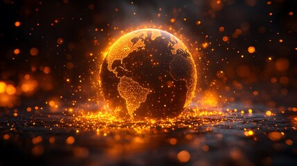 Obraz premium Watercolor depiction of the globe surrounded by darkened lights, emphasizing Earth Hour as a global environmental movement for climate change awareness